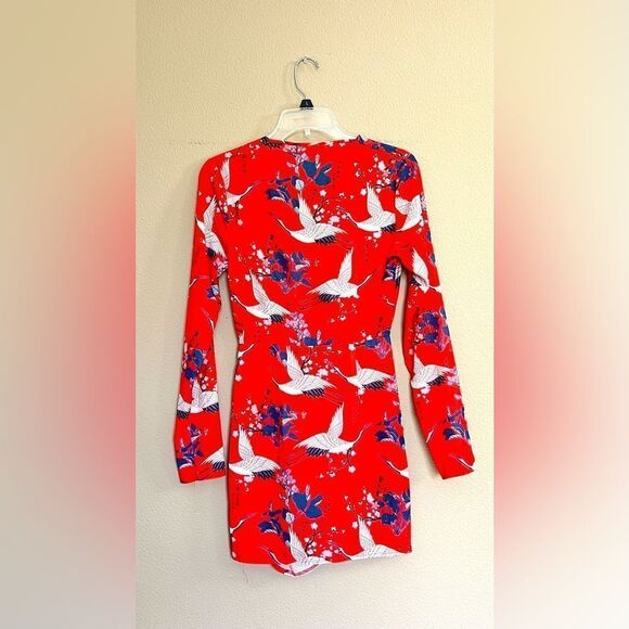 Missguided Bird Cherry Blossom Print Faux Wrap Dress - Picture 8 of 11